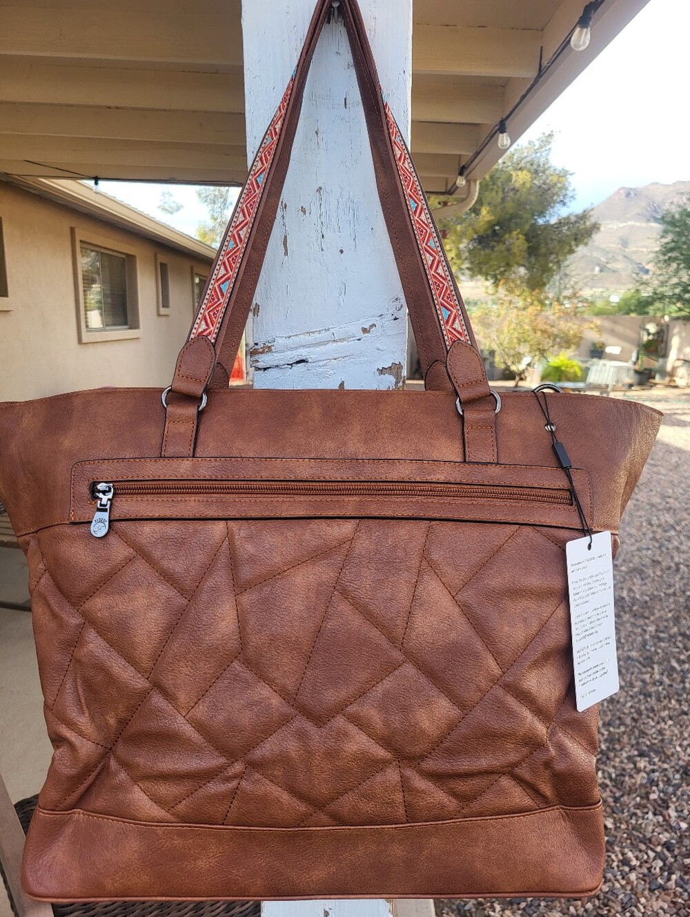 Fadeon Brown Quilted Soft Faux Leather Extra Large Laptop Tote With Strap. - Picture 2 of 16